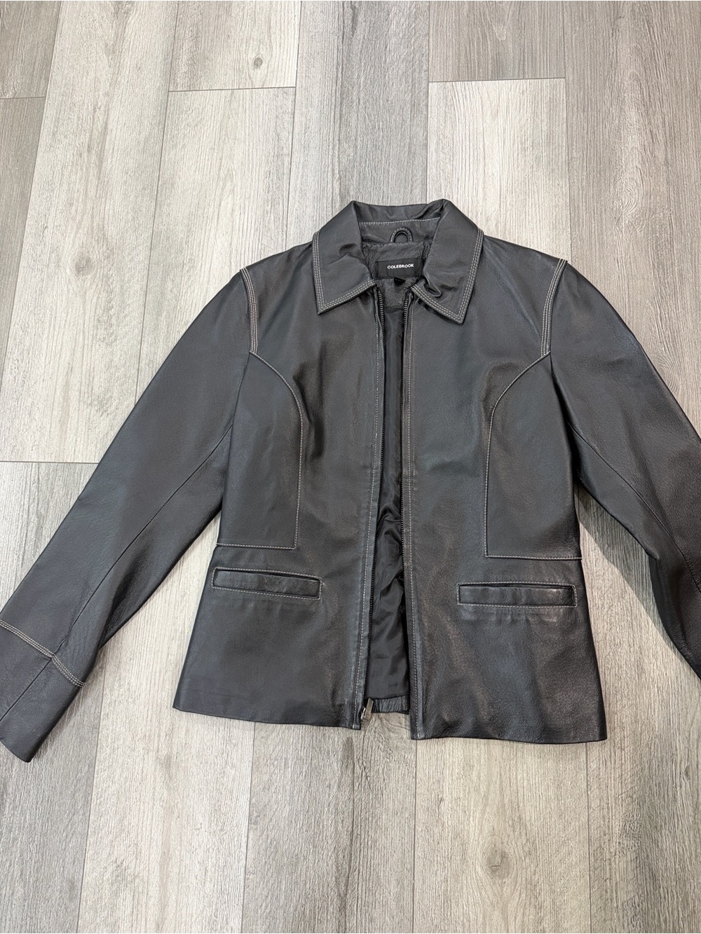 Black Leather Shirt Jacket - Cole Haan